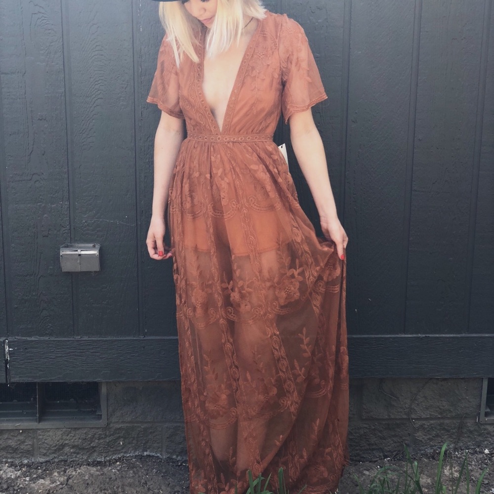 Burnt orange lace maxi dress